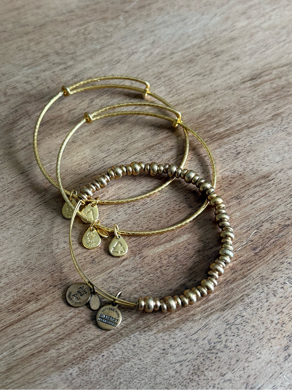 Alex and Ani Gold Tone Stackable Charm Bangle Bracelets